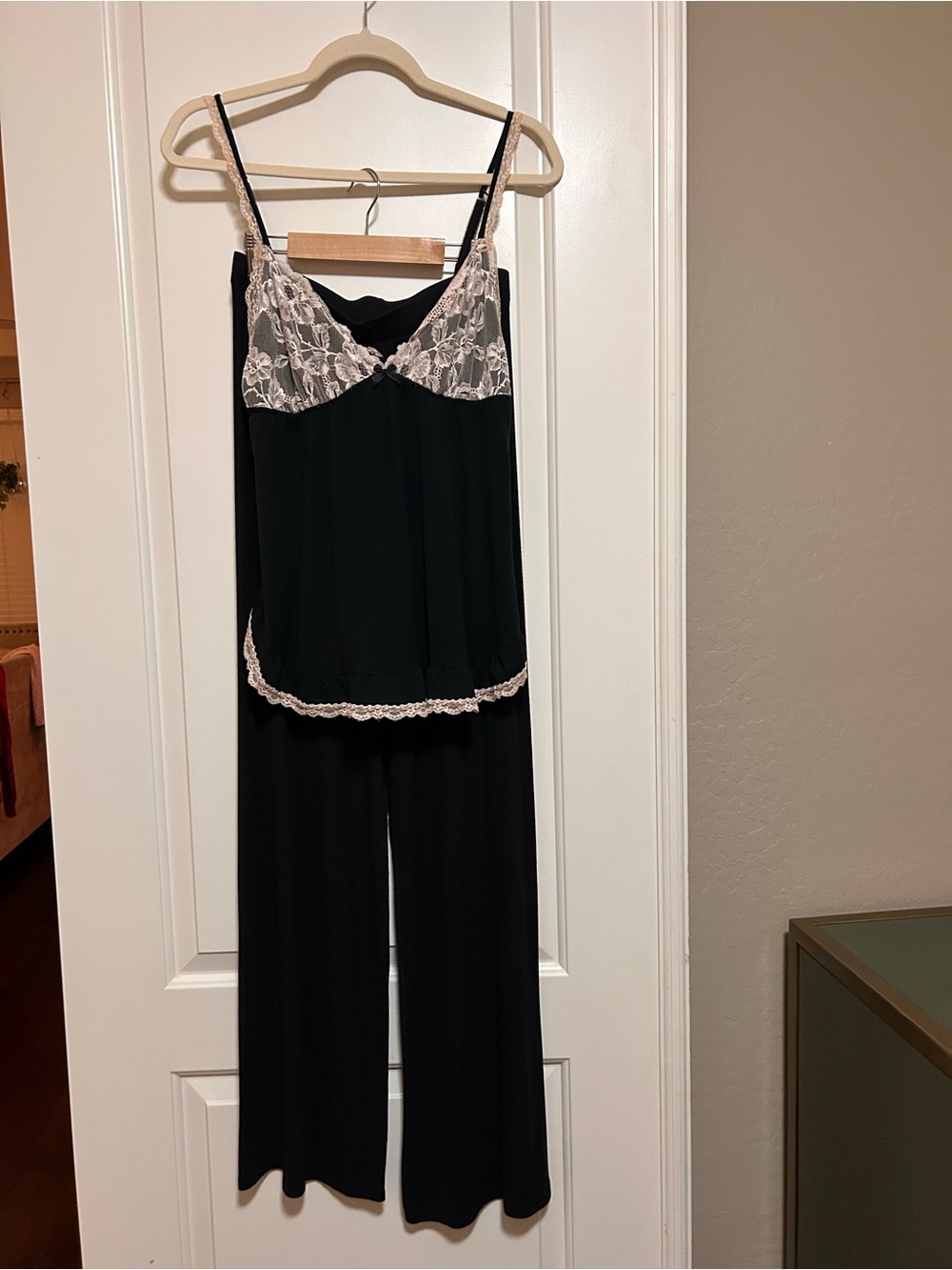 Victoria's Secret Black and Cream Lace Cami Pajama Set